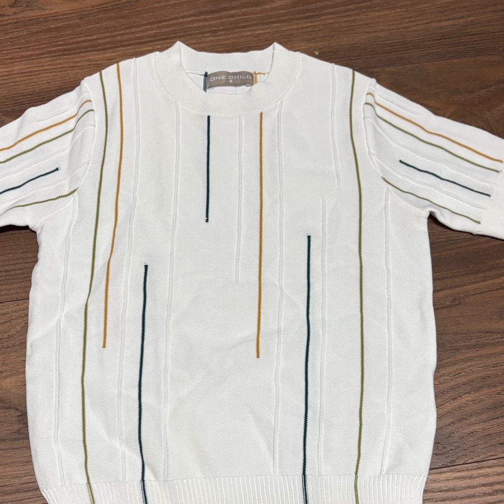 Kids White Crewneck Top with Multicolor Stripes